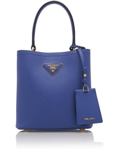 Prada Small Saffiano Leather Double Bucket Bag - Blue