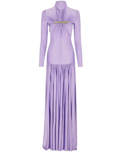 Rabanne Embellished Draped Viscose Gown - Purple