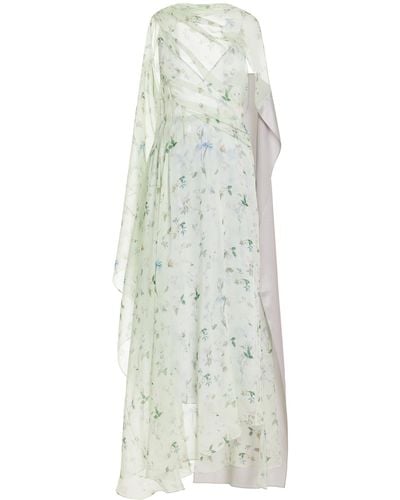 Givenchy Draped Floral Silk Maxi Dress - White