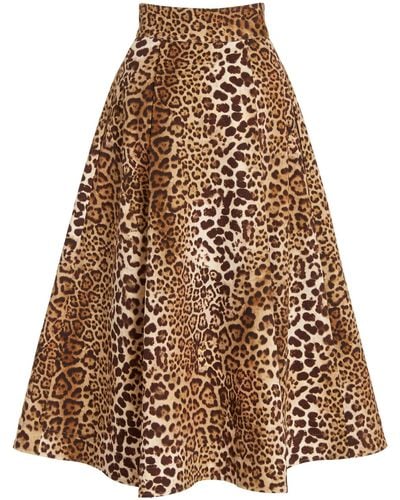 Carolina Herrera Leopard Print Stretch-cotton Midi Skirt - Natural