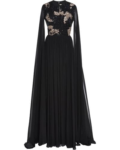 Elie Saab Embellished Bodice Gown With Cape Sleeves - Black