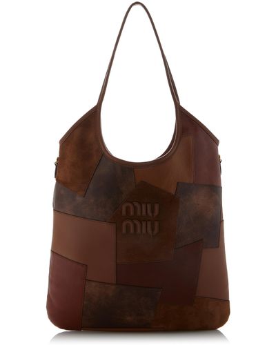 Miu Miu Ivy Patchwork Leather Tote Bag - Brown