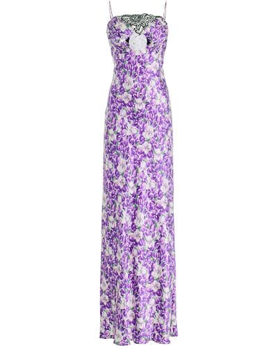 Rodarte Lace-trimmed Ruched Silk Satin Midi Dress - Purple