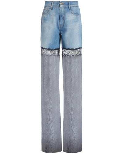 Nensi Dojaka Hybrid Denim And Mesh Wide-leg Jeans - Blue