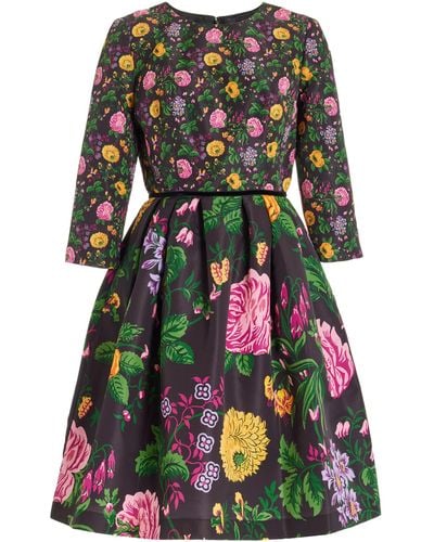 Carolina Herrera Floral Half Sleeve Midi Dress - Multicolor