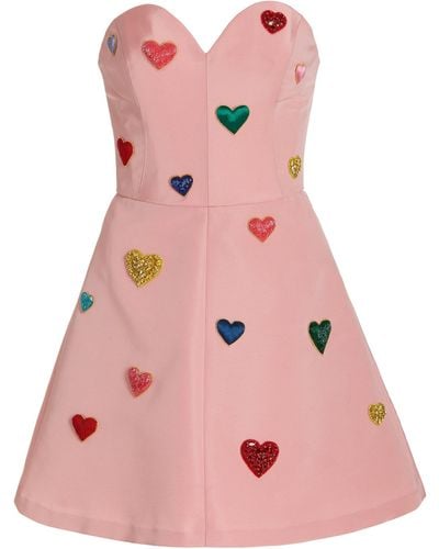 Carolina Herrera Heart-embroidered Silk Faille Mini Dress - Pink