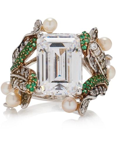 Anabela Chan Lily 18k Gold, Rhodium Vermeil Emerald, Diamond, And Pearl Ring - Multicolour