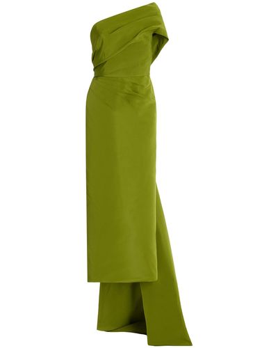 Marchesa One-shoulder Taffeta Tea-length Dress - Green