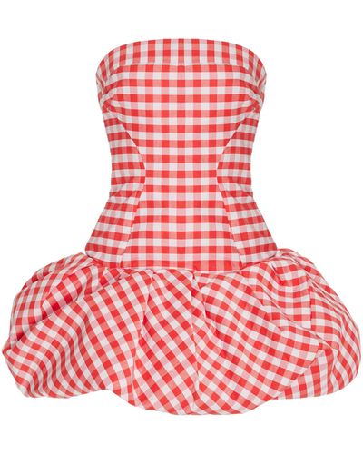 Rosie Assoulin Bubble Hem Sculpted Gingham Cotton Top - Red