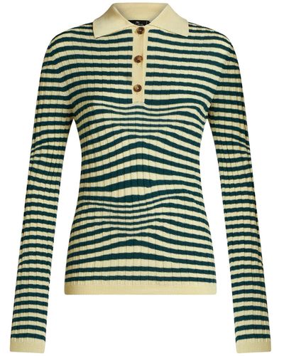Etro Striped Knit Wool Polo Jumper - Green