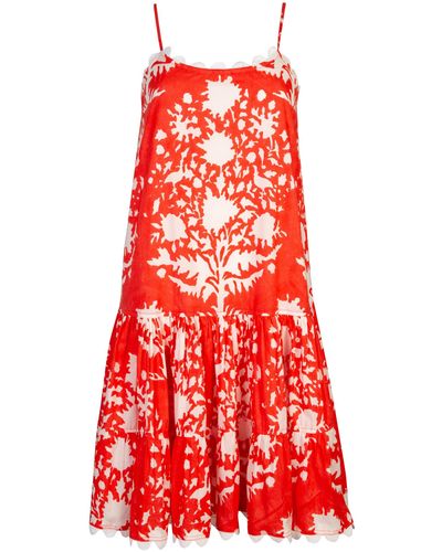 Juliet Dunn Palladio Print Strappy Dress - Red
