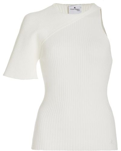 Courreges Asymmetric Ribbed Knit Top - White