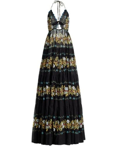 Etro Cutout Floral Cotton Tiered Maxi Halter Dress - Black