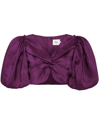 Aje. Reverb Puff Sleeve Cropped Top - Purple