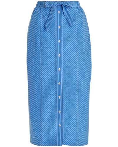Carolina Herrera Tie-detailed Cotton Midi Pencil Skirt - Blue