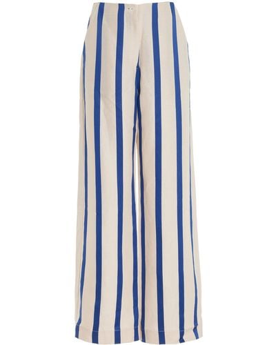 Bondi Born Maine Striped Mid-rise -linen Wide-leg Trousers - Blue