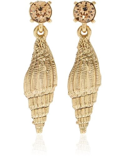 Oscar de la Renta Crystal Shell Earrings - Metallic