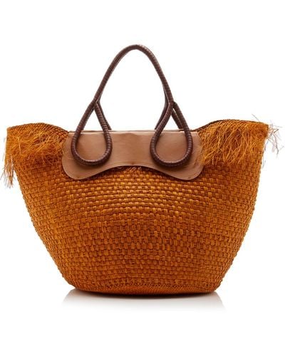 Johanna Ortiz Leather-trimmed Palm Tote Bag - Brown