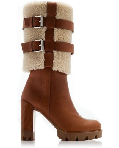 Christian Louboutin Brodeback 100mm Shearling Ankle Boots - Brown