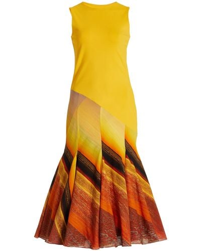 Louisa Ballou Exclusive Day Pleated Cotton-silk Midi Dress - Orange