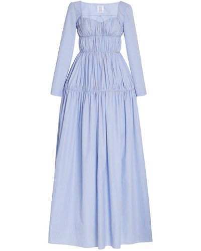 Rosie Assoulin Cheshire Ruched Cotton Maxi Dress And Shrug - Blue