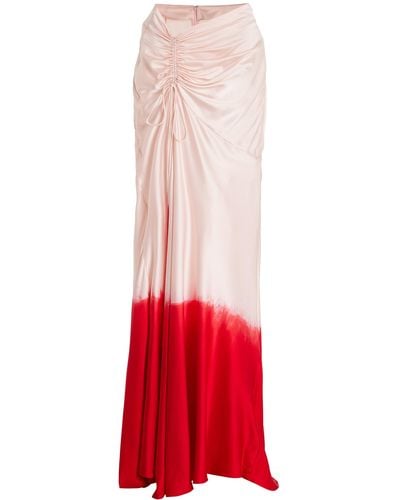 Alejandra Alonso Rojas Ruched Dip-dyed Satin Maxi Skirt - Red