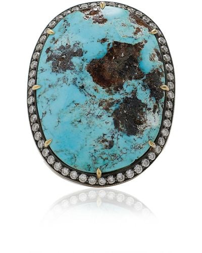 Sylva & Cie 18k Gold Sleeping Beauty Turquoise And Diamond Ring - Blue