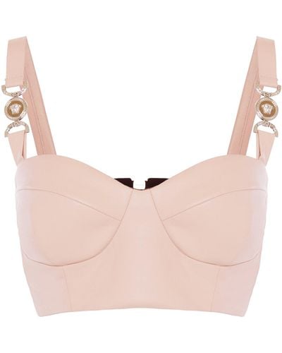 Versace Cropped Leather Bustier Top - Pink