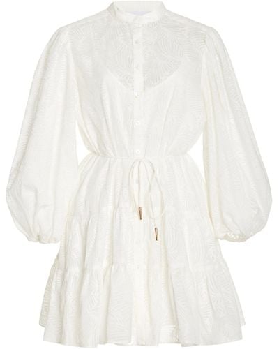 Significant Other Pia Cotton-blend Jacquard Mini Shirt Dress - White