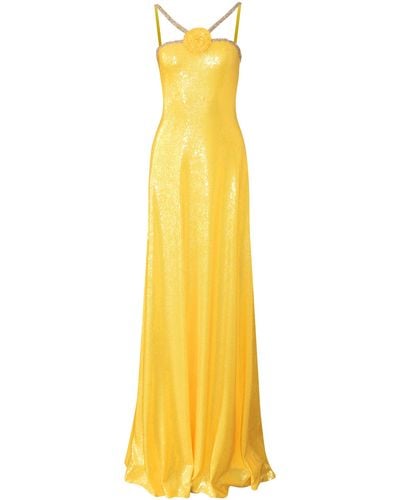 Naeem Khan Rose And Swarovski-detailed Sequined Halter Gown - Yellow