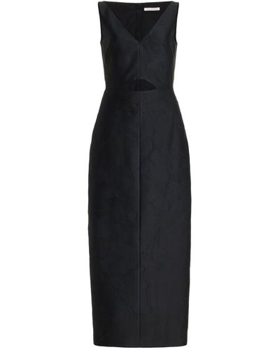 Emilia Wickstead Ilyse Embossed Cutout Cloque Midi Dress - Black