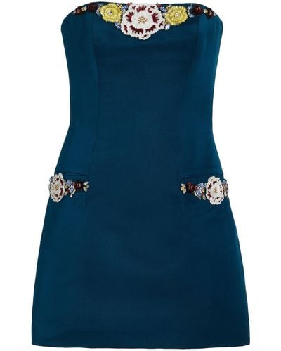 Miss Sohee Exclusive Embroidered Silk Mini Dress - Blue