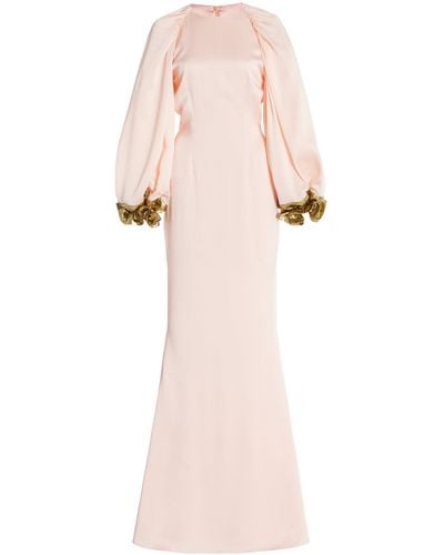 Halpern Ruched Satin Gown - Pink