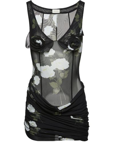 Magda Butrym Floral-appliquéd Draped Mini Dress - Black