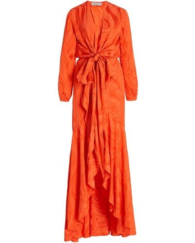 Silvia Tcherassi Albarella Jacquard Maxi Wrap Dress - Orange