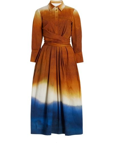 Oscar de la Renta Wrapped Dip-dyed Cotton Midi Dress - Orange