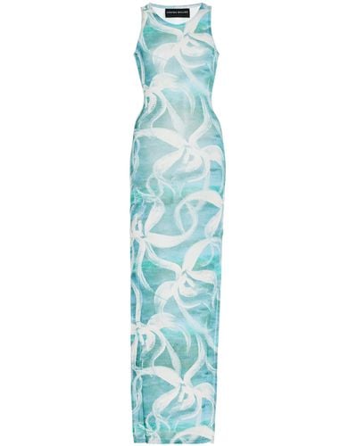 Louisa Ballou Sea Breeze Printed Mesh Maxi Dress - Blue