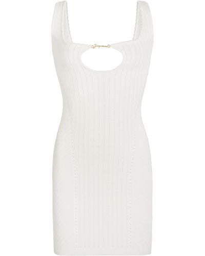 Jacquemus Sierra Charm-detailed Ribbed-knit Mini Dress - White