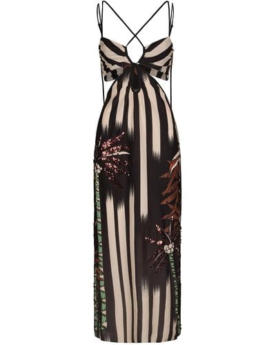 Johanna Ortiz Spicy Song Embroidered Cutout Silk Midi Dress - Multicolour