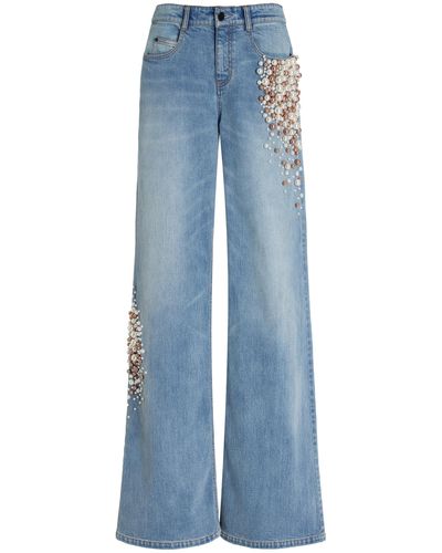 Hellessy Kit Pearl Embellished Stretch Cotton Jeans - Blue