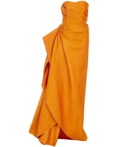Paule Ka Strapless Ottoman Side Draped Gown - Orange