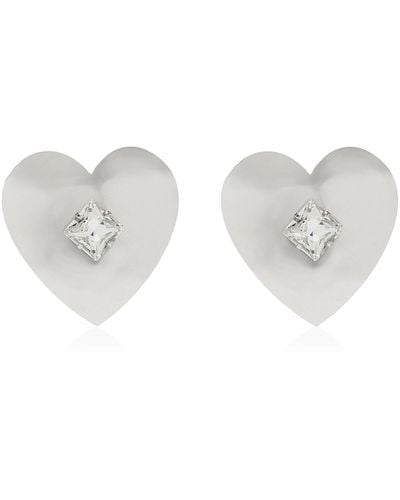 Alessandra Rich Silver-tone Crystal Heart Earrings - White