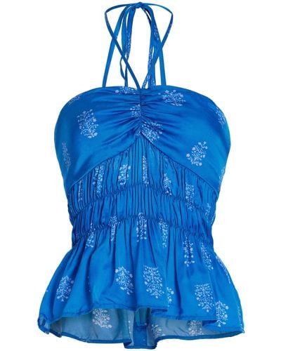Ciao Lucia Amalia Ruched Satin Halter Top - Blue