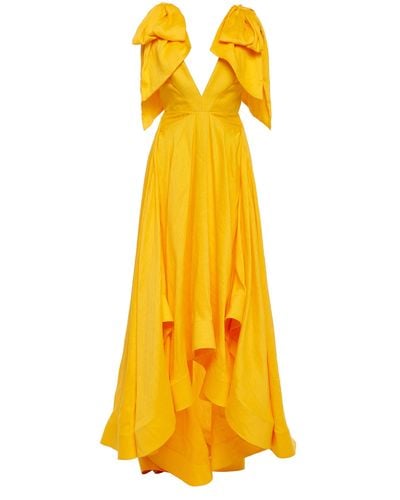 Acler Bargo Asymmetric Ruffled Linen-blend Gown - Yellow