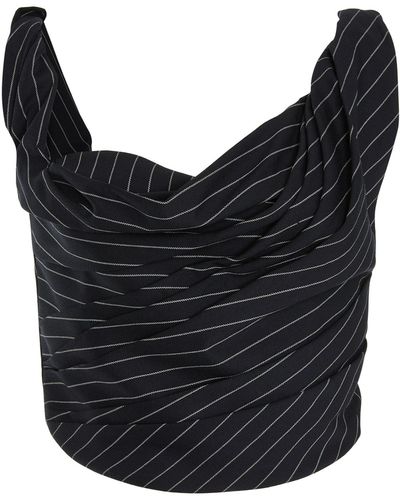Carolina Herrera Pinstripe Stretch-wool Crop Top - Black