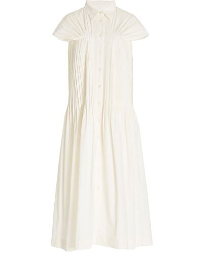 GIA STUDIOS Pleated Poplin Maxi Shirt Dress - White