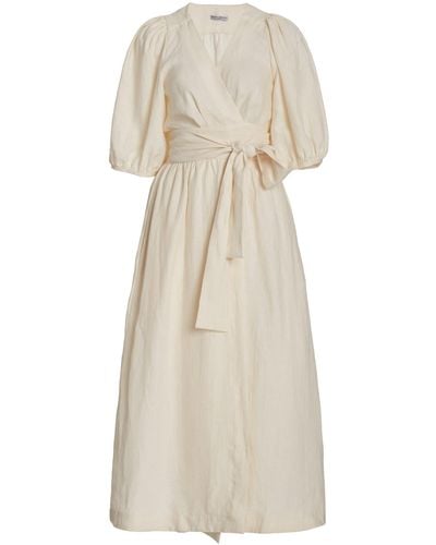 Three Graces London Fiona Linen Midi Dress - Natural