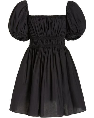 Matteau Shirred Cotton Mini Dress - Black