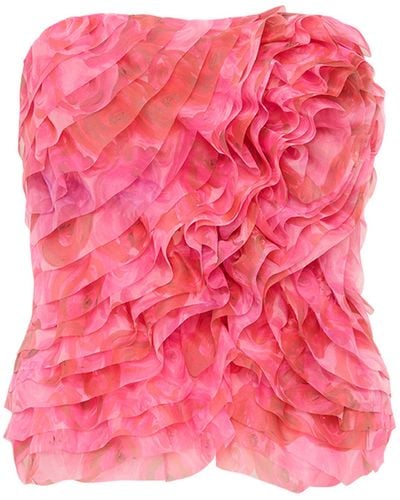 Aje. Charmed Strapless Ruffled Bustier Top - Pink