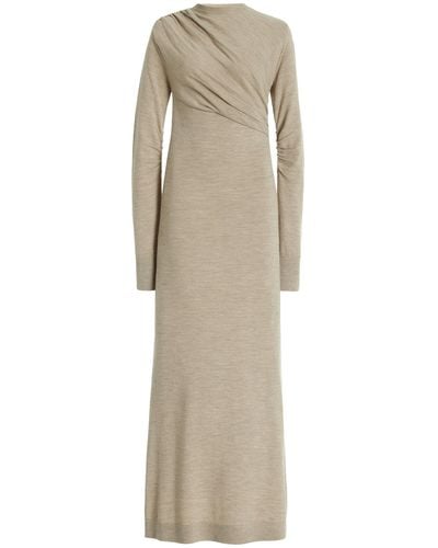 TOVE Alice Ruched Wool Maxi Sweater Dress - Natural